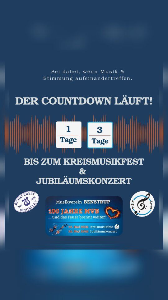 100 Jahre Musikverein Benstrup ...und das Feuer brennt weiter! 🔥🎶
Seid dabei, wenn wir am 14. das 75. Kreismusikfest @kmv.cloppenburg 🎶🎷
und am 16. Mai unser großes Jubiläumskonzert zusammen feiern. 
👉 Holt euch noch eine Eintrittskarte für unser Konzert 🥳🎺 
Karten sind erhältlich unter klemens.ruewe@ewe.net 🎫

#100jahremvbenstrup #gemeinschaft #blasmusikliebe #musikverbindet