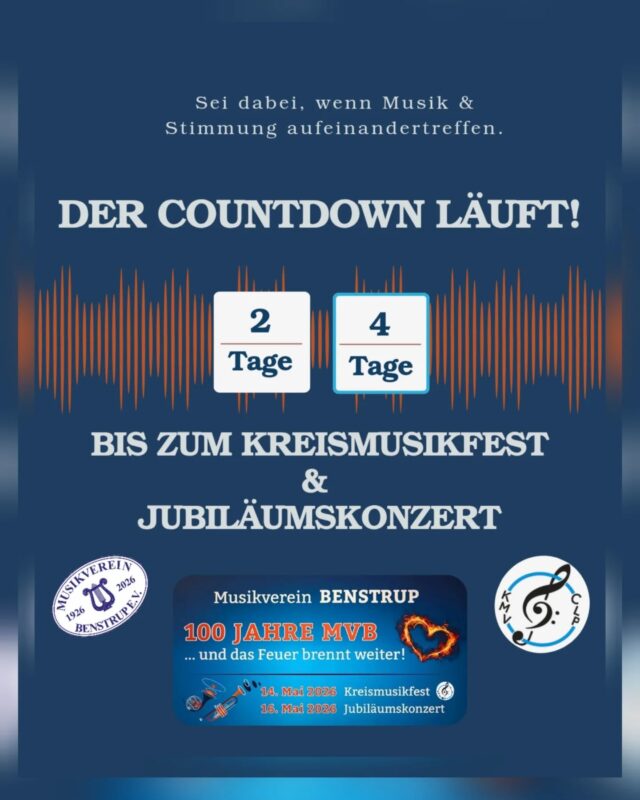 Jetzt wird es spannend 🤩  Die Teilnehmer beim Kreismusikfest 2026 in Benstrup! 🎺🎶
Mit so vielen tollen Musikvereinen, Orchester und Spielmannszügen wird Benstrup am 14. Mai zur großen Bühne für Musik, Gemeinschaft und echte Gänsehautmomente. 💚

Ob Wertungsspiele oder Party im Festzelt, auf jeder Bühne wartet Musik pur. Welche Gruppe in welcher Kategorie und auf welcher Bühne spielt, findet ihr hier. 👀🎶
Wir freuen uns auf starke Auftritte, spannende Wertungen und ein unvergessliches Kreismusikfest mit euch allen! 🥳🎶

#100jahremvbenstrup #kreismusikfest #musikverbindet #blasmusikliebe 

Vortragende im Festzelt, bei besten Gestränken von @zeltbetriebe_niemeyer 🤩

@mv_molbergen 
@musikvereinschnelten 
@musikverein_markhausen 
@musikvereinwachtum 
@fkclp
@fsz.cloppenburg 
@jbk_elstenwarnstedt
@musikkorpshoeltinghausen 
@blasorchestercaeciliaemstek 
@mvpeheim 
@mv_cappeln
